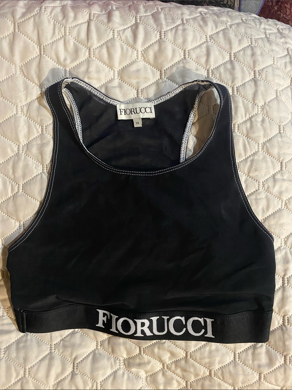 Fiorucci Black Logo Elastic Racerback Sports Bra